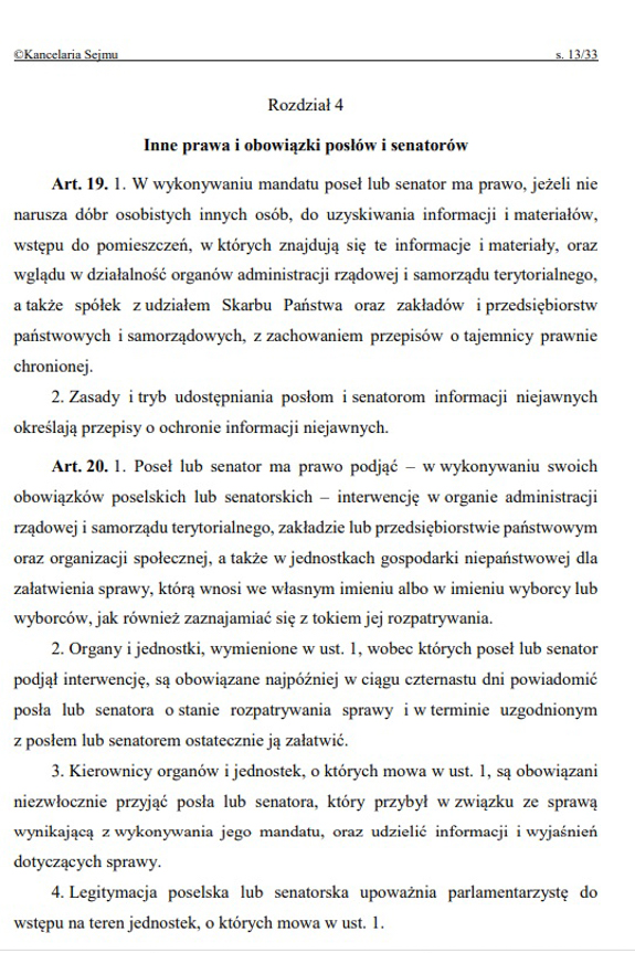 Lewica w sprawie spółek parafialnych paragrafy 19 i 20 ustawy o wykonywaniu mandatu posła i senatora