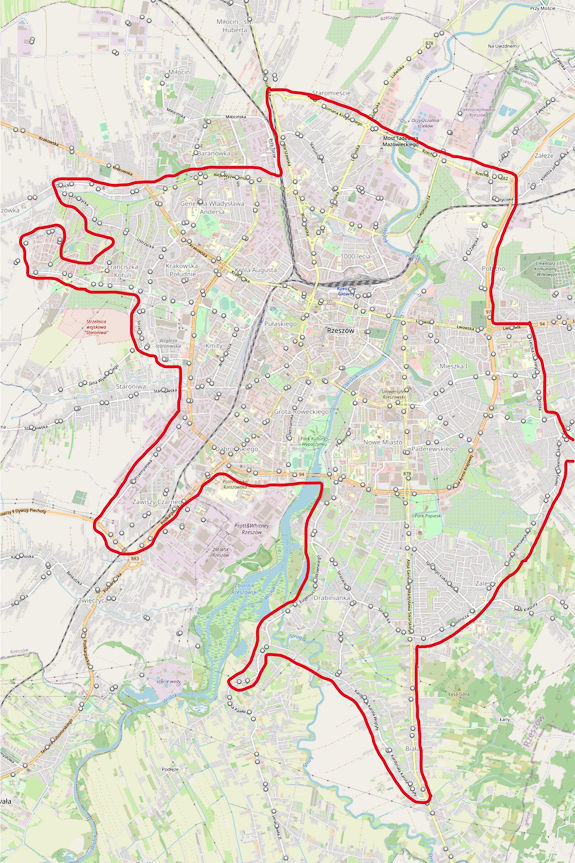 Mapa podglądowa przystanków na żądanie w Rzeszowie