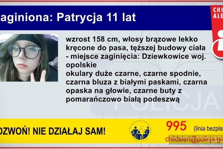 CHILD ALERT. Zaginęła 11-letnia dziewczynka CHILD ALERT. Zaginęła 11-letnia dziewczynka