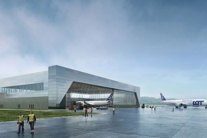 Wizualizacja hangaru samolotowego LOTAMS na lotnisku w Jasionce