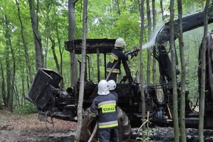 Pożar traktora leśnego