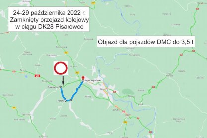 Zostanie zamknięty przejazd kolejowy na DK28 w Pisarowicach